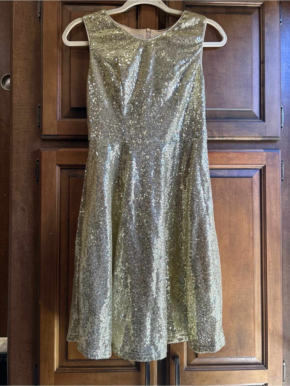 🌸Dressever Short-Sleeve V Neck Gold Sequins Party Knee Length Dress Women Size S - Picture 6 of 10
